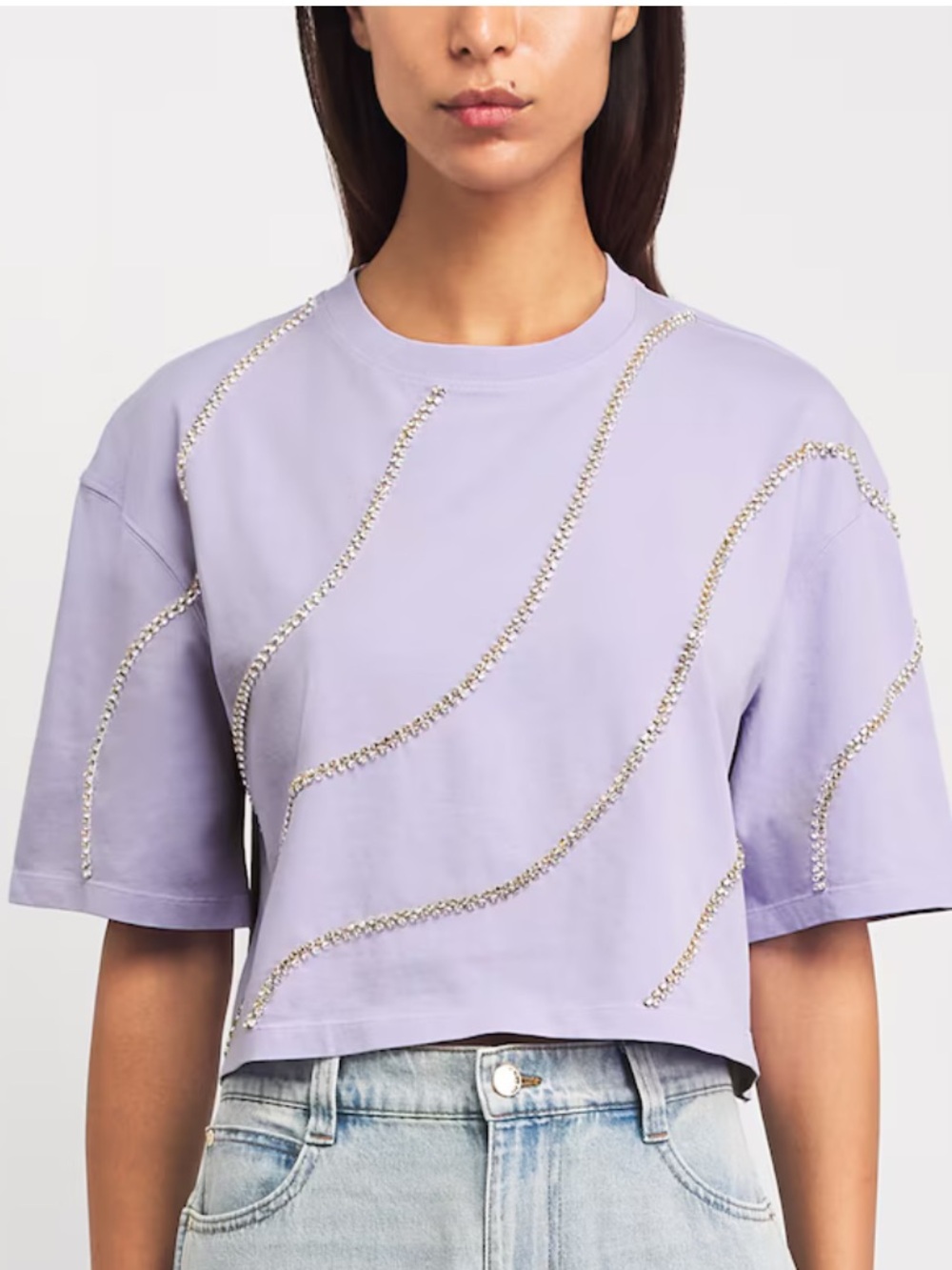 Sandro Lavender Embellished Crop Tee